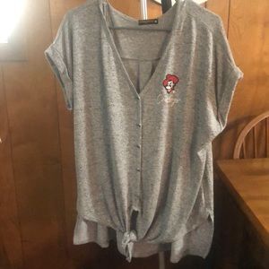 Women’s OSU Cowboy gray and white spirit shirt